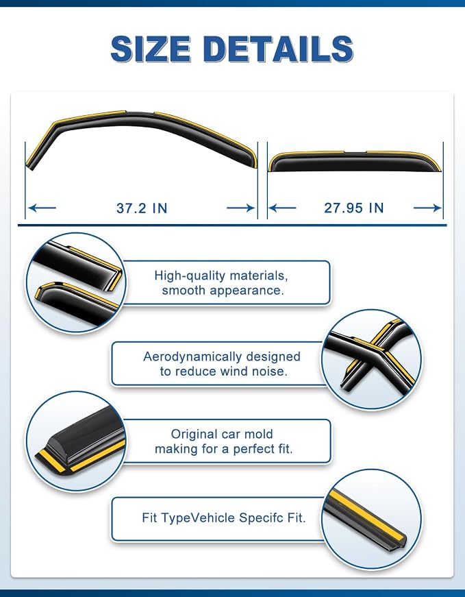 in-Channel Window Rain Guards for 2007-2013 Chevy Silverado/GMC Sierra 1500/Avalanche Crew Cab, Window Deflector Vent Visors for 2007-2014 Silverado/Sierra 2500HD-3500HD/Suburban/Yukon XL