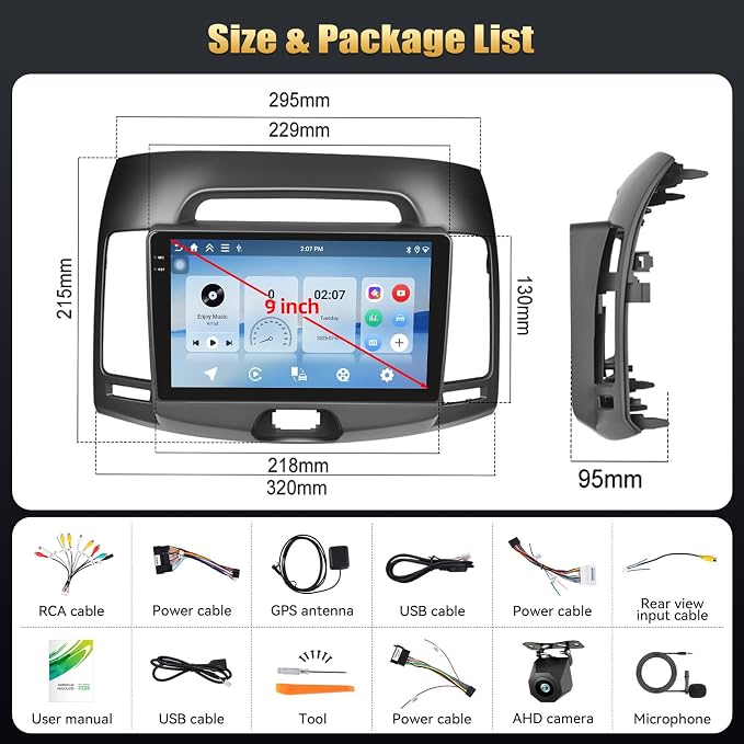 [4+128G] Android 15 Car Radio Stereo for Hyundai 2007-2010 with Wireless Carplay&Android Auto,9 Inch Car Radio with Mirror Link Bluetooth FM/RDS WiFi GPS EQ SWC+AHD Backup Camera