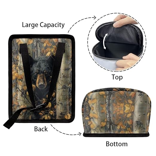 Bear Hunting Camo Print Car Trash Can with Lid, Leak Proof Auto Trash Bag Hanging Vehicle Garbage Can Multipurpose Storage Container for Back Seat Road Trip