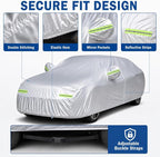 5-Layer Heavy Duty Car Cover for Sedans (185"L x 74"W x 60"H) | Waterproof Vinyl Outer,All-Weather Outdoor Indoor | Windproof Straps, Mirror Pockets, Door Zipper | UV Snow Rain Dust Protection