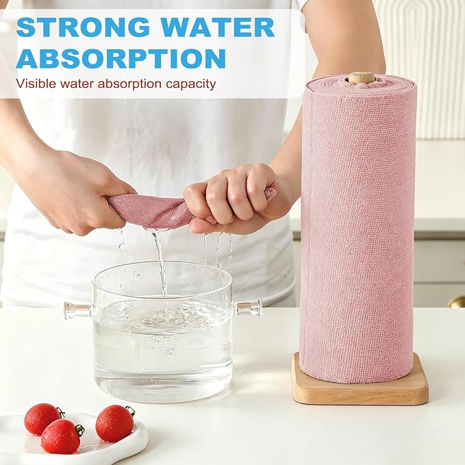 55 Pack Microfiber Cleaning Cloth Roll, Tear Away Reusable Paper Towels, 11" X 9", Ultra Absorbent & Lint Free Microfiber Cloth for Cleaning Cars, Kitchen, Window, Home and Shop, Pink