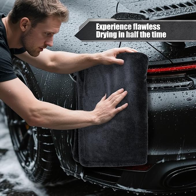 24"x36" Twisted Loop Car Drying Towel, 1400GSM, Streak Free, Lint Free, Reusable, Double Sided Super Absorbent, Car Accessories, Microfiber Cleaning Cloth for Car, Truck, SUV