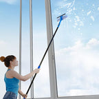 Professional 69'' Window Squeegee Cleaner Tool with Extension Pole, 2-in-1 Squeegee for Window Cleaning Kit with Scrubber and Rotating Head, 1 Blade 2 Scrubber