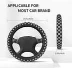 Black Gray Checkerboard Steering Wheel Cover 15 Inch Gray Checkerboard Steering Wheel Cover Anti-Slip Breathable Universal 2 Pcs Car Interior Cup Holder Pad for Men Women