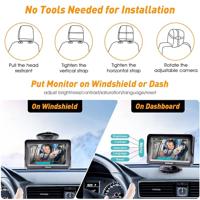 Baby Car Camera HD 1080P - Rear-Facing Car Baby Monitor with Night Vision, Adjustable View Angle, Easy Setup, Anti-Glare Display, Safety for Kids & Infants