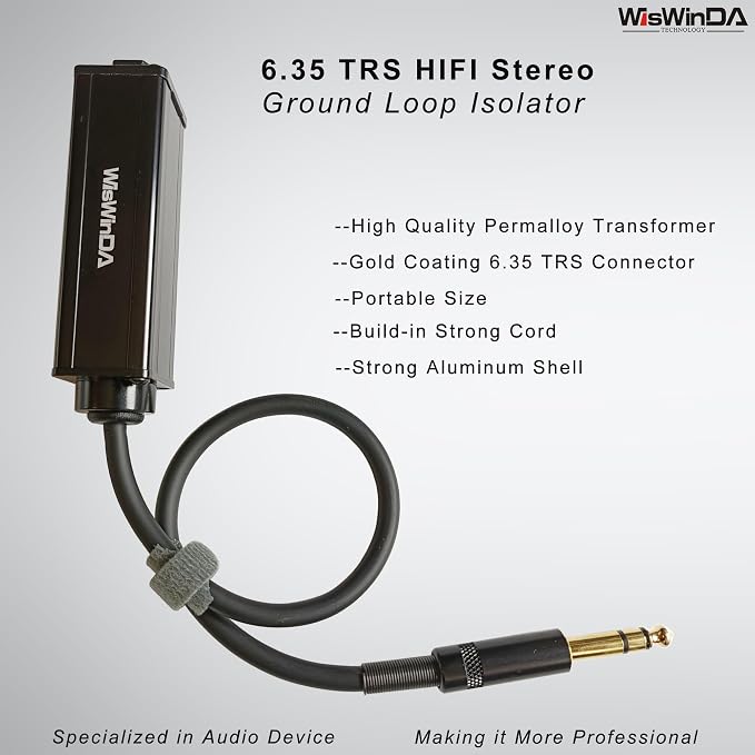 6.35 1/4" TRS Ground Loop Isolator Hum Eliminator for Home Stereo System/Speaker/Micphone/Car Kit/Audio Player (Eliminate The Buzzing Noise) (6.35 TRS-HiFi Stereo with Cord)
