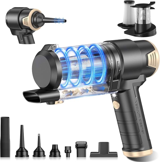Handheld Car Vacuum Cleaner, 16000PA Air Duster & Vacuum Cleaner, 120W High Power Hand Held Vacuum Cordless, Portable Vacuum Rechargeable with Multi-Nozzles & LED Light for Car, Home, Pet, Office
