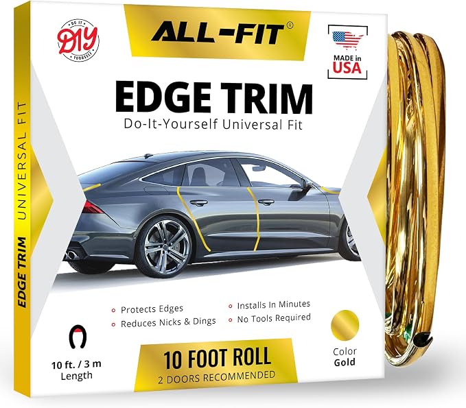 Car Door Edge Protector – Universal DIY Edge Trim to Prevent Scratches & Dings – Flexible Adhesive Molding Trim for Cars, Trucks & SUVs (10 Ft - Gold)