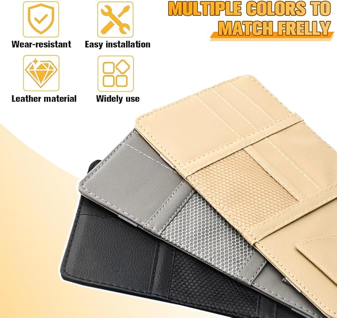 Car Sun Visor Organizer with Sunglasses Holder, Multi-Pocket Visor Storage Pouch Case for Ticket Card Phone Money, Auto Interior Sunvisor Organizer Bag, Universal for SUV Van Truck (Beige)