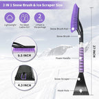 2 Pack 27" Snow Brush and Ice Scraper for Car Windshield - Purple | Soft Non-Scratch Bristles, Non-Slip Foam Grip, Detachable Design, Car Snow Removal Tool for Windshields & Windows