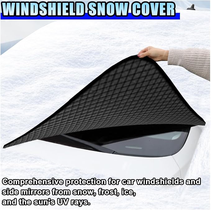 Car Windshield Ice Snow Cover with Magnetic Edges, Heavy Duty Oxford Fabric Windscreen Protector Cover with Side Mirror Covers, Winter Waterproof Frost Cover for Car Truck SUV RV (Orange)