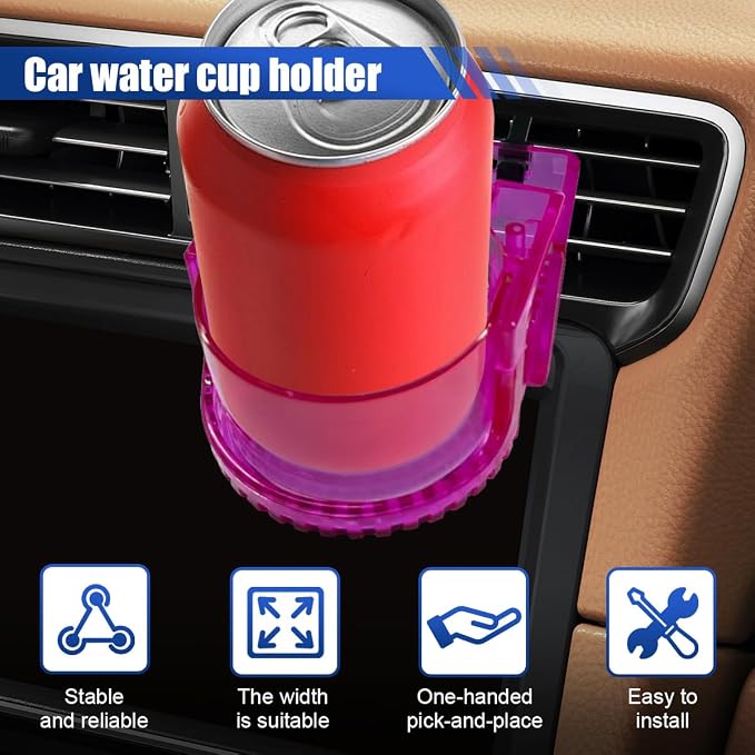 YoRise Air Vent Cup Holder for Car, Multifunctional Water Bottle Bracket with Mounting Clips, Car Air Conditioner Vent Drink Cup Holder Expander, Fit for Most Cars with Horizontal Blade Vents (Pink)