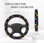 Paw Print Steering Wheel Cover for Women, Universal Auto Steering Wheel 14-15 Inch Car Interior Accessories with 2PCS Car Coasters, Suitable for Men and Women