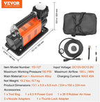 12V Portable Tire Inflator, 7.06CFM Heavy Duty Air Compressor, 150PSI Offroad Air Pump with Adapters for Car SUV RV Truck - Include 6.5FT Power Cord, 26FT Air Hose with Pressure Gauge, Carry Bag