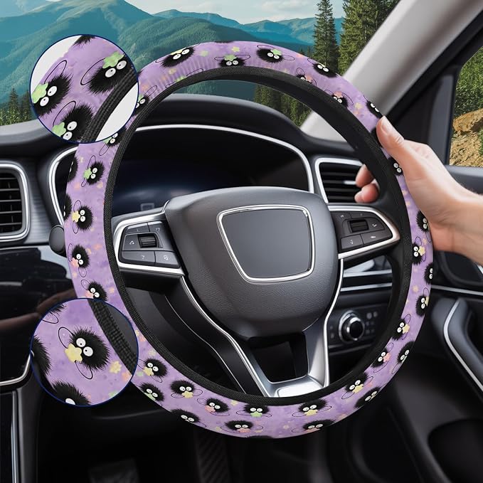 Purple Star Sprite Steering Wheel Cover, Polyester Non-Slip Car Wheel Grip, Universal 15 Inch Auto Accessory