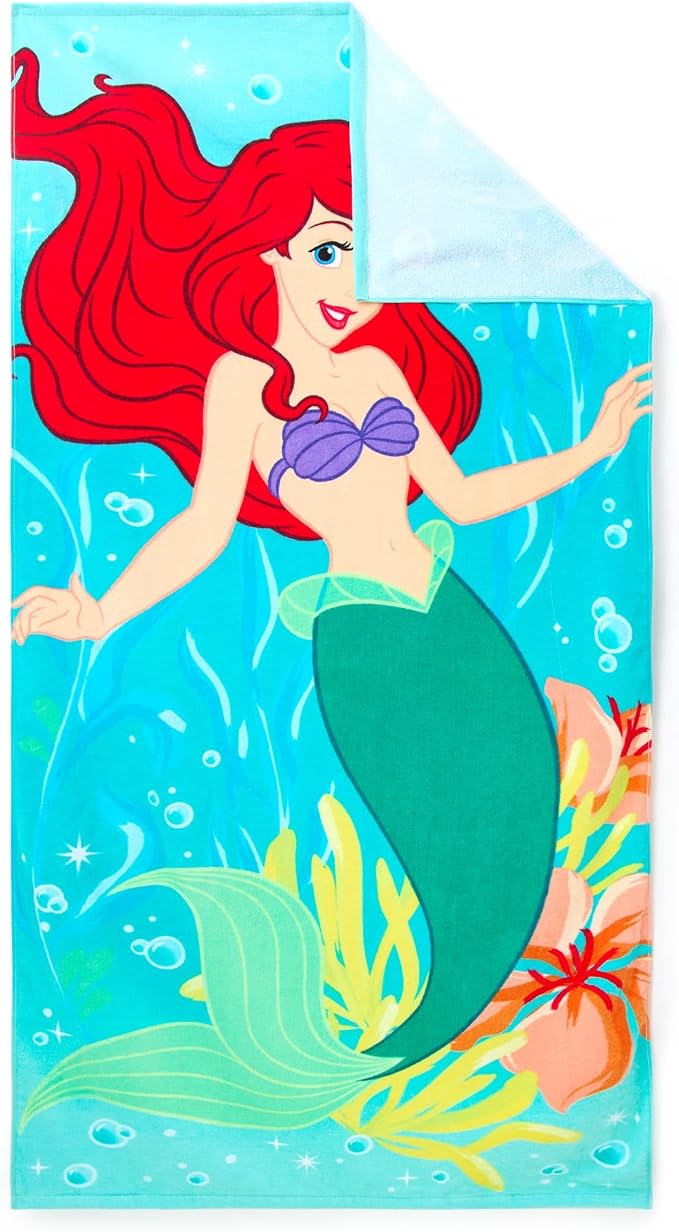 Store Official Ariel Beach Towel with The Little Mermaid Screen Art on Topside - Measures 29" x 58" - Soft & Absorbent for Pool or Beach - Bath Towels for Kids Who Love Princesses & Ariel