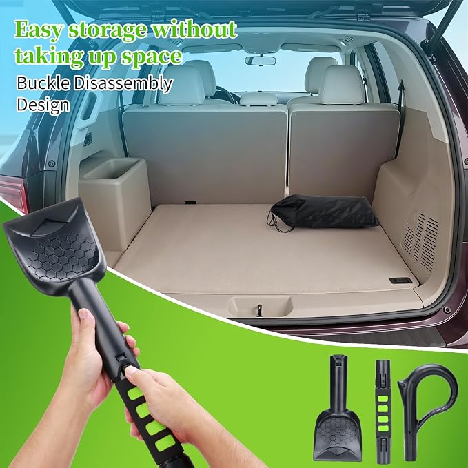 3-in-1 Ice Scraper for Car Windshield,25.8 inch Emergency Snow Shovel with 5.2inch Shovel Blade,Detachable Snow Scrapers with Ergonomic Soft Foam Grip for Cars, Trucks, SUVs, Vehicle(Green)