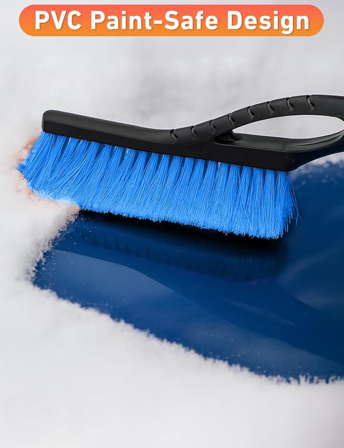 27" Aluminum Snow Brush with Ice Scrapers for Car Windshield and Window | Car Snow Scraper and Brush with Ergonomic Foam Grip Winter Accessories (Blue)