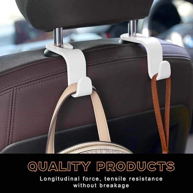 4PCS Car Seat Headrest Hook, Auto Back Seat Hanging Storage Organizer, Vehicle Seatback Hanger Holder for Purse Handbag Coat Umbrella, Universal Interior Car Accessories (White)