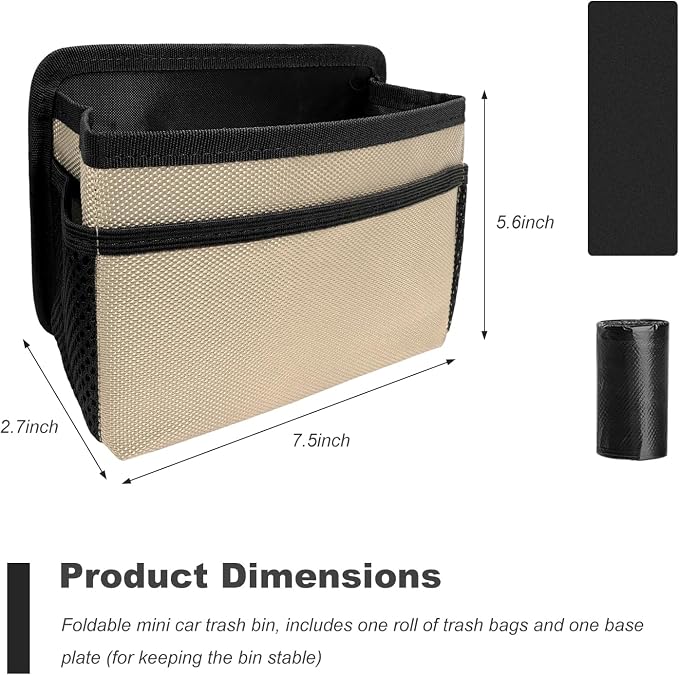 Car Trash Can, Foldable Multi-Pocket Design Auto Hanging Storage Container with Garbage Bags, Multifunctional Mini Oxford Storage Bag Garbage Holder for Cars SUVs Trucks (Beige)