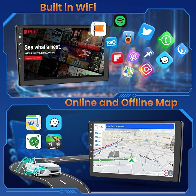 5Ghz WiFi 2G+64G Android 15 Car Radio for Toyota Corolla EX 2005-2012 with Wireless Carplay/Android Auto, 9 Inch IPS Touchscreen for Corolla Stereo with GPS Bluetooth FM/RDS SWC AHD Backup Camera MIC