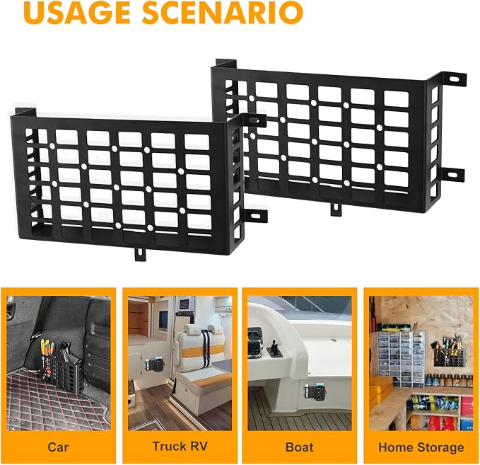2 Pieces Universal Metal Car Storage Box, Small Cargo Pocket Molle Panel Frame Storage System, Storage Tray Basket for Car Truck RV Boat Home Storage, Black