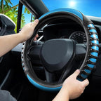 Car Leather Steering Wheel Cover - Carbon Fibre Material, Universal 14.5-15 Inch Leather Anti-Slip Breathable Auto Steering Wheel Covers for Men Women (3D Massage - Sky Blue)
