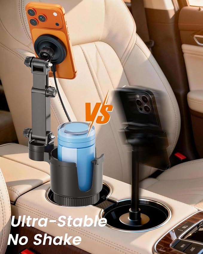 for iPhone 17 Pro Max MagSafe Car Charger Cup Holder Mount, 15W Fast Wireless Magnetic Charging Phone Holder for iPhone 16 15 14 13 Series, Adjustable Car Mount with Large Cup Base, Black Gray