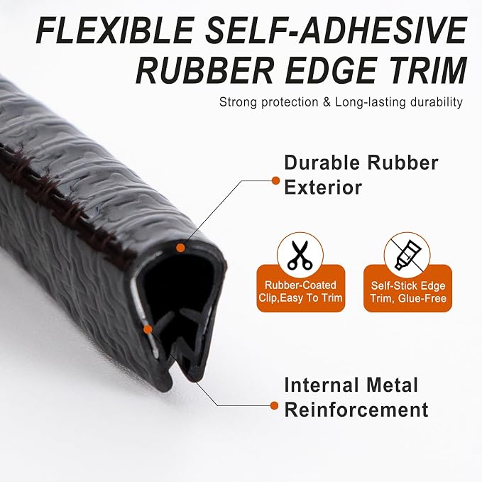 Car Door Edge Guards 10M(32.8Ft), U Shape Rubber Door Edge Protector Trim with Built-in Metal Clips, No Adhesive Needed, Easy to Cut, Universal Fit for Most Cars Trucks SUVs (Black)