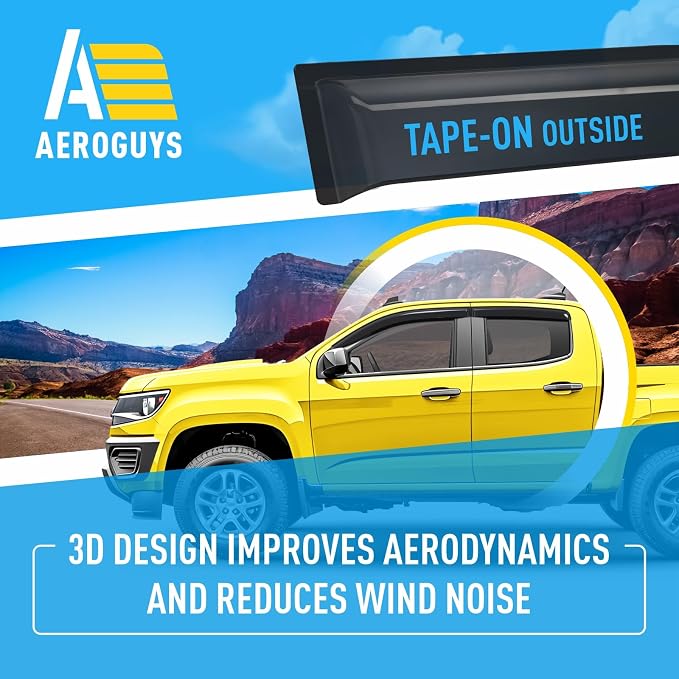 Extra Durable Window Deflectors Tape-On Window Visors Rain Guards Fit for Chevrolet (Chevy) Colorado 2015-2022 Crew Cab, Sun Visors, Wind Vent for Shades, Exterior Car Accessories - 4 pcs. AG0886