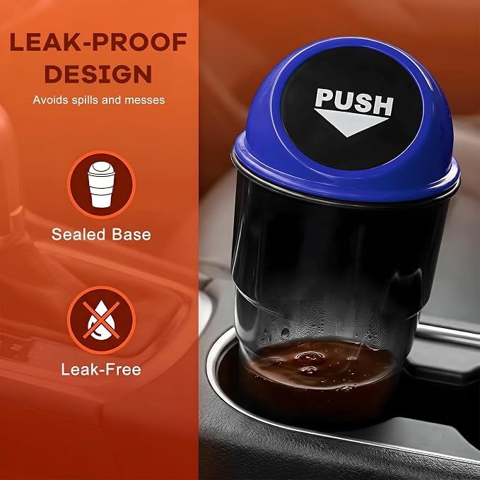 Cup Holder Trash Can for Car, Leakproof Vehicle Back Seat Garbage Can Mini Portable Trash Bin with Lid, Universal Smellproof Cup Holder Garbage Bin for Cars Trucks SUVs (Blue)