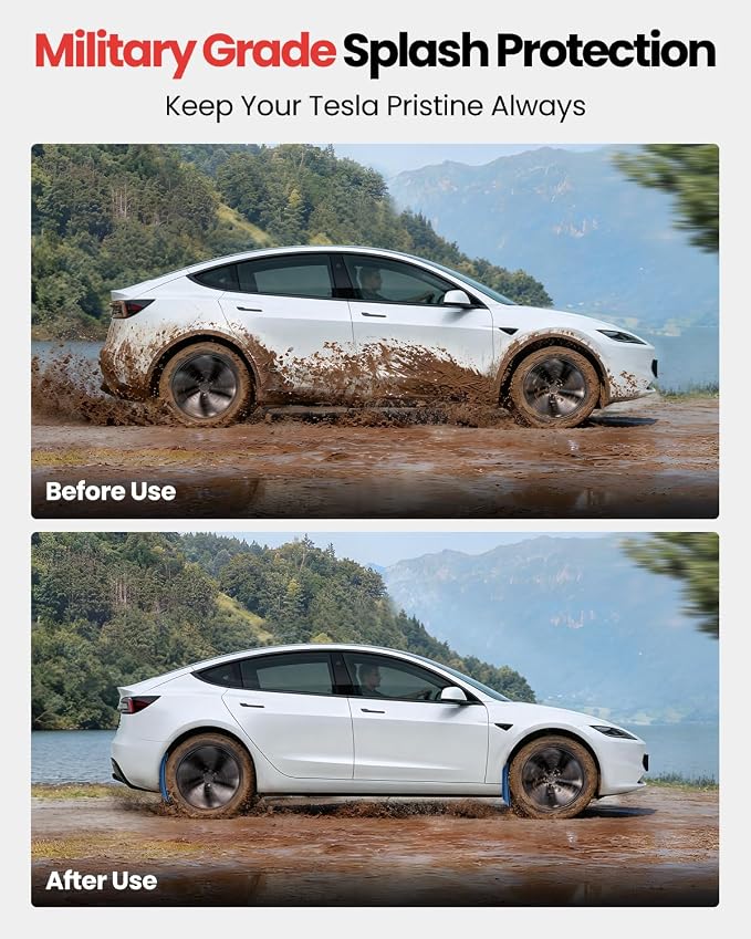 2026 Tesla Model 3 Highland Accessories - Mud Flaps [Protect Paint, No Drilling Required] All-Weather Splash Guard Body Kits for Model 3 Highland 2024-2026, Black (Set of 4)