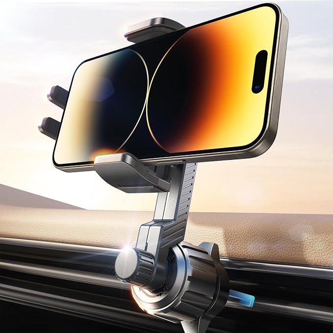 Universal Phone Holders for Your Car, [Never Fall Off] Car Vent Cell Phone Mount [Big Phone Friendly] Gifts Accessories for Women Men fit iPhone 17 16 15 14 13 12 All Smartphones, Black | Wider Clamp & Metal Hook Air Vent Phone Mount for Car Hold...