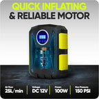Tire Inflator Portable Air Compressor, Air Pump for Car Tires and Bikes, Car Tire Pump w/Auto Shut Off, 150 PSI, 12V DC, LED Light, Carrying Case, Perfect For Men, Women