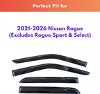KPY Rain Guards Fit for 2021-2026 Nissan Rogue, Out-Channel Window Visors Vent Wind Deflectors 4PC, Car Accessories for 21-26 Rogue (Excludes Rogue Sport & Select)