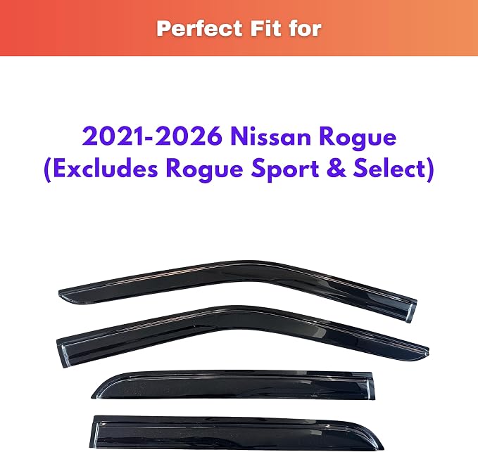 KPY Rain Guards Fit for 2021-2026 Nissan Rogue, Out-Channel Window Visors Vent Wind Deflectors 4PC, Car Accessories for 21-26 Rogue (Excludes Rogue Sport & Select)