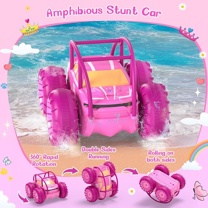 Amphibious Remote Control Car,Rechargeable RC Cars Toy 360° Flips Rotation Stunt Crawler 15KM/H 4WD All Terrain Outdoor Indoor Toy for Kids Boys Girls 3-12