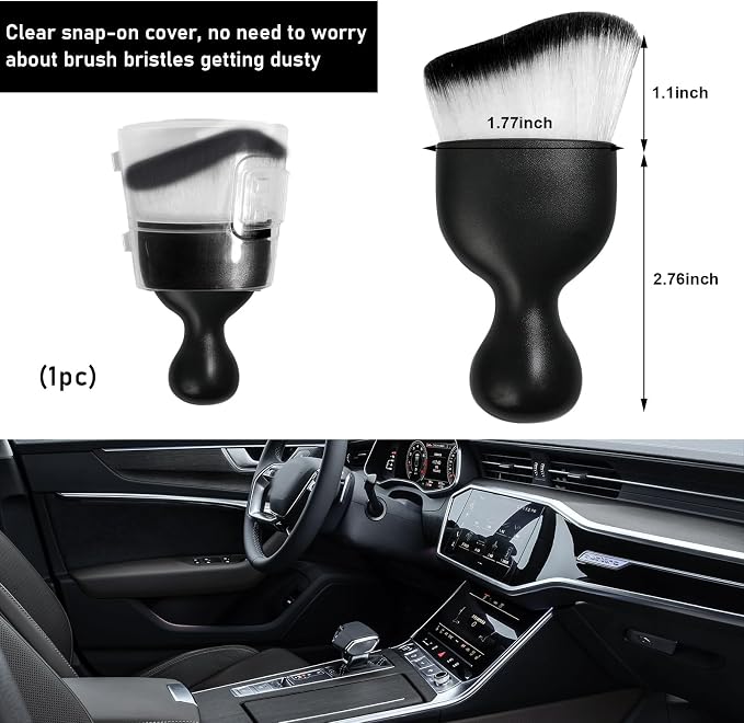 Car Detailing Brush, Curved Soft Bristles Auto Removal Dust Collectors, Universal Vehicle Dashboard, Air Conditioner Vents etc Interior Cleaning Tool Accessories (White/Black)