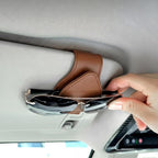 Car Visor Sunglasses Holder, Magnetic Vehicle Sun Visor Eyeglasses Hanger Ticket Card Holder Clip, Auto Interior Sunvisor Glasses Mounter Organizer, Universal for Vehicles (Brown)