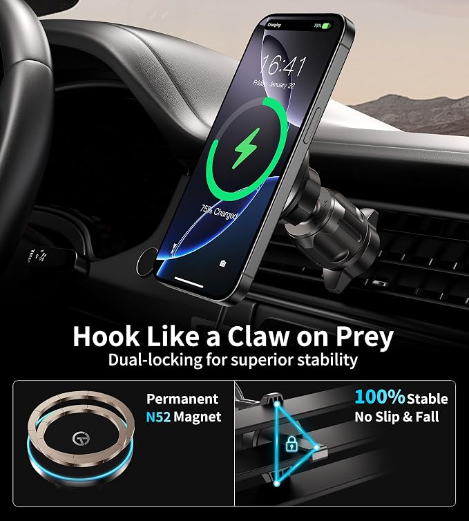 for Mag-Safe Car Mount Charger Dash Vent Windshield Wireless Car Charger with LED Light, Strong Magnetic Phone Holder for Car for iPhone 17 16 15 14 13 12 Series(Cyan)