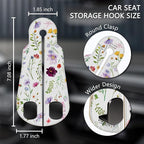 2PCS Car Seat Back Storage Headrest Hooks, Flowers Floral Purse Holder Bags Hanger, PU Leather Double Metal Hook for Backseat Organizer, Women Car Accessories Organization