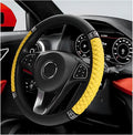 Bling Car Steering Wheel Cover, 15 Inch Sparkly Rhinestone Soft Leather Steering Wheel Protector, Non-Slip Universal Auto Elastic Steering Wheel Covers for Women Girls (Yellow)