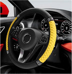 Bling Car Steering Wheel Cover, 15 Inch Sparkly Rhinestone Soft Leather Steering Wheel Protector, Non-Slip Universal Auto Elastic Steering Wheel Covers for Women Girls (Yellow)
