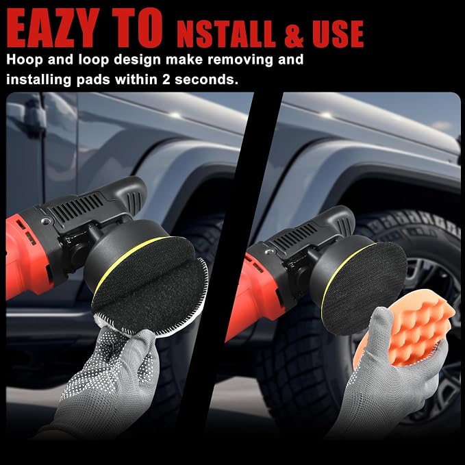 Buffer Polisher,5 inch Dual Action Polisher,Long Orbit 16mm Random Buffer Polisher kit with 6 Variable Speed 1000-5500rpm,Detachable Handle,7 Buffing Pads for Car detailing Polishing and Waxing