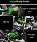 3PCS Quick Car Wheel Brush Kit, 2-Size 360° Bendale Rim Cleaner Brushes, Boars Hair Detailing Brush, Fast Scratch-Free Cleaning for Car Wheels, Motorcycle, Green