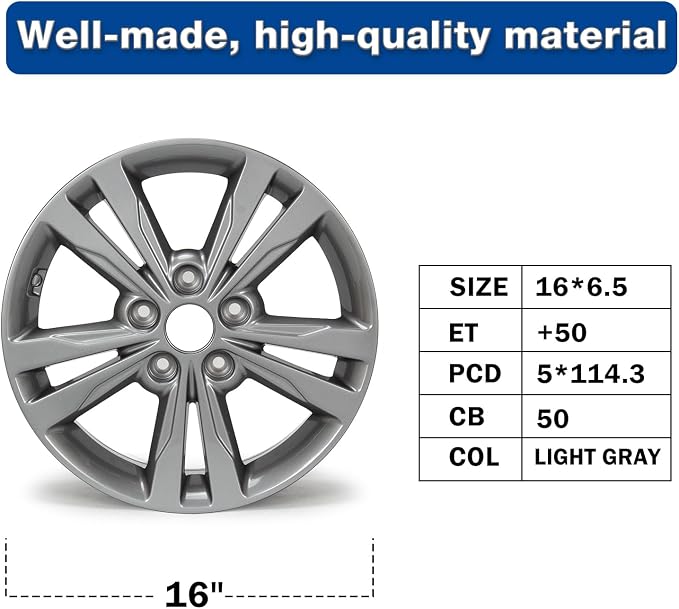 New 16x6.5" 16 Inch Premium Aluminum Alloy Wheel Rim Compatible with Hyundai Elantra 2016 2017 2018 Rim | OEM Design, Alloy Replacement Wheel, Super Duty Car Rims Replacement - OE Stock Specs