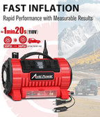 Tire Inflator Portable Air Compressor, 12V DC/110V AC Car Tire Pump with Inflation and Deflation, 5 Preset Modes, Digital LCD Gauge for Car Tires, Bike, and Air Mattress (Dark Red)