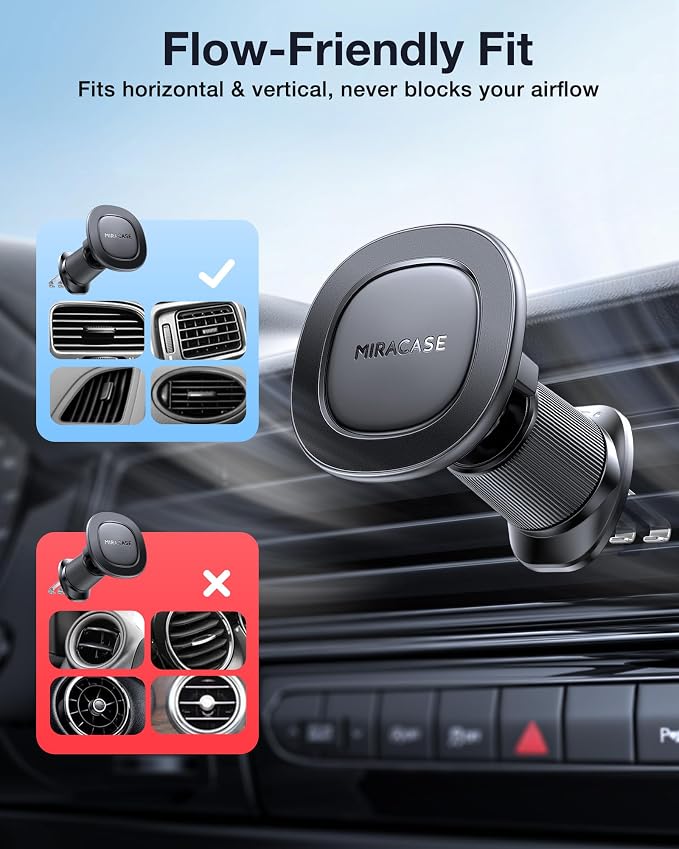 Car Phone Holder for Magsafe [Super Strong Magnets] Magnetic Phone Holders for Your Car, 360°Adjustable Air Vent Hands Free Cell Phone Mount Cradle (Matte Black, Regular)