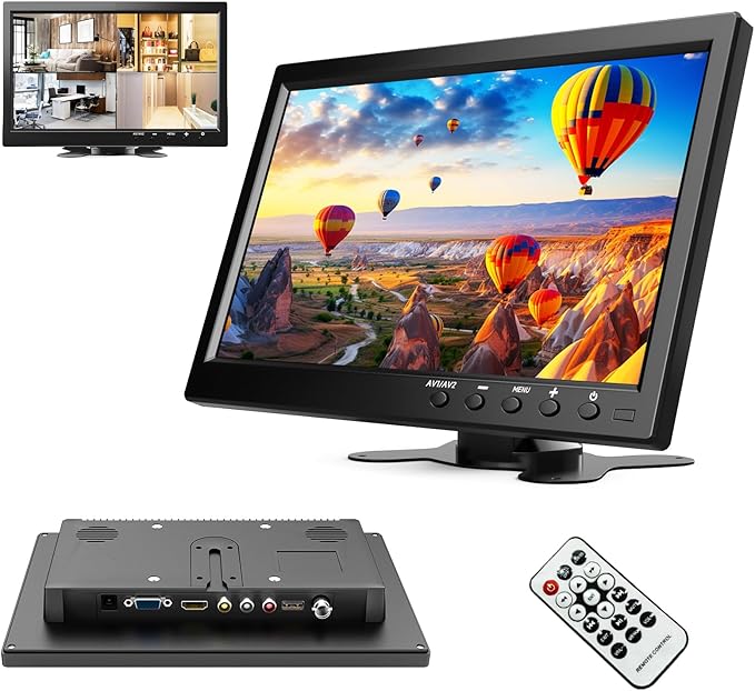 10.1” HD Monitor for Mini TV & Car Video Player & Computer Display TFT LCD Color Screen for Car Backup Camera & Home Security System Built in Speaker Support BNC/AVI/VGA/HDMI
