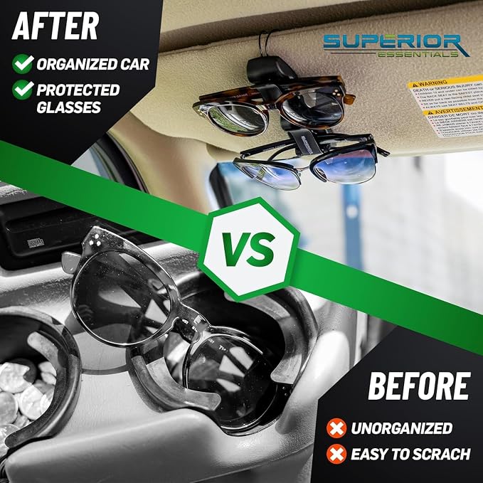 Sunglass Holder for Car Visor Clip - Sun-Glasses Holder and Ticket Card Clips - Car Visor Accessories - Luxury Eyeglass Car Mount (Pack 1)